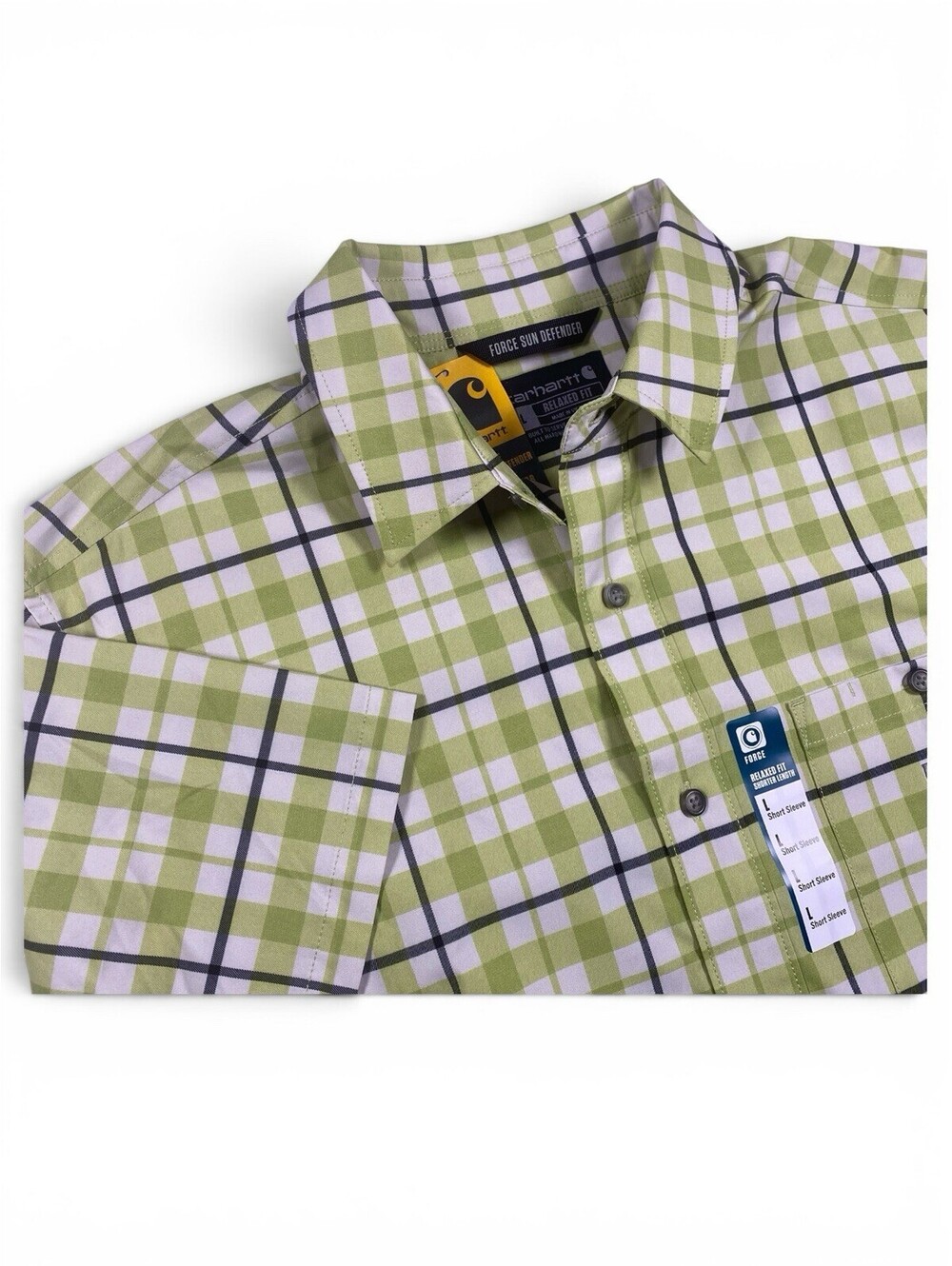 Carhartt Men's Large Green Plaid Relaxed Fit Short Sleeve Button-Up Shirt - NWT